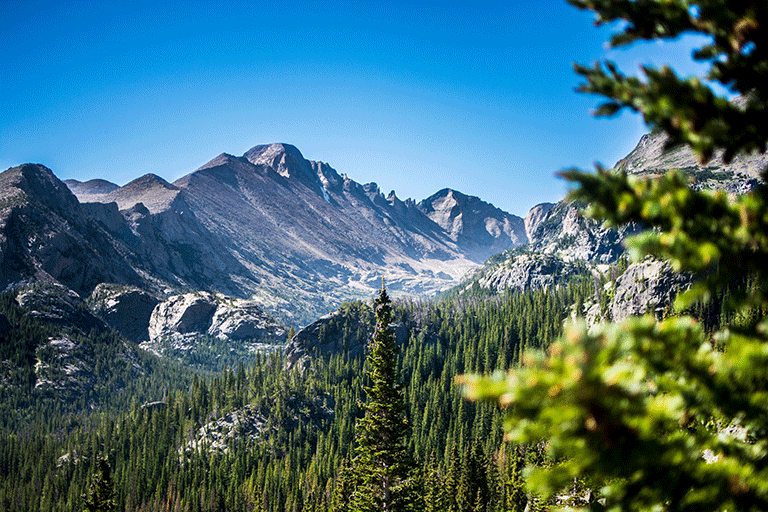 a view of the mountains from Estes Park, Colorado