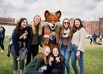 mascot with group of students