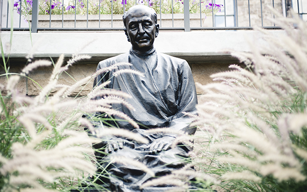 Peaceful statue in grass