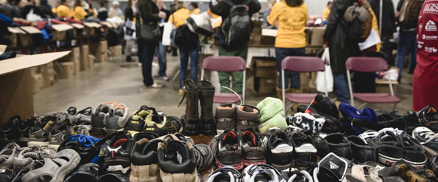 shoes lined up for donation 