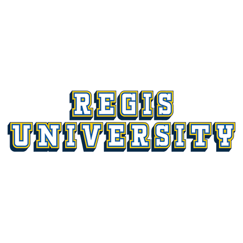 digital sticker with the words Regis University spelled out in collegiate athletics-style typeface