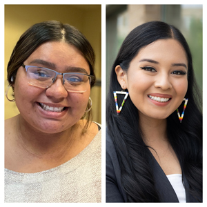 Jaylee Rencountre (right) stands for a headshot and Genriel Ribitsch (left) takes a self portrait.