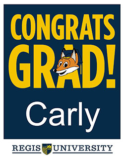Congrats Grad poster with Regi Fox and space to add grad's name before printing | Regis University logo