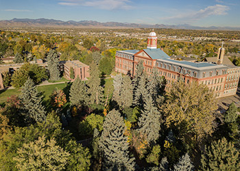 Aerial image of Regis University's main hall
