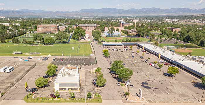 aerial view of east campus development site