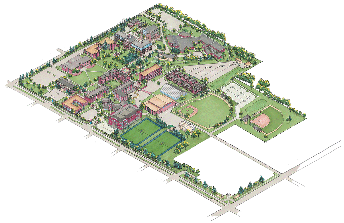 illustration of a map of the Regis campus