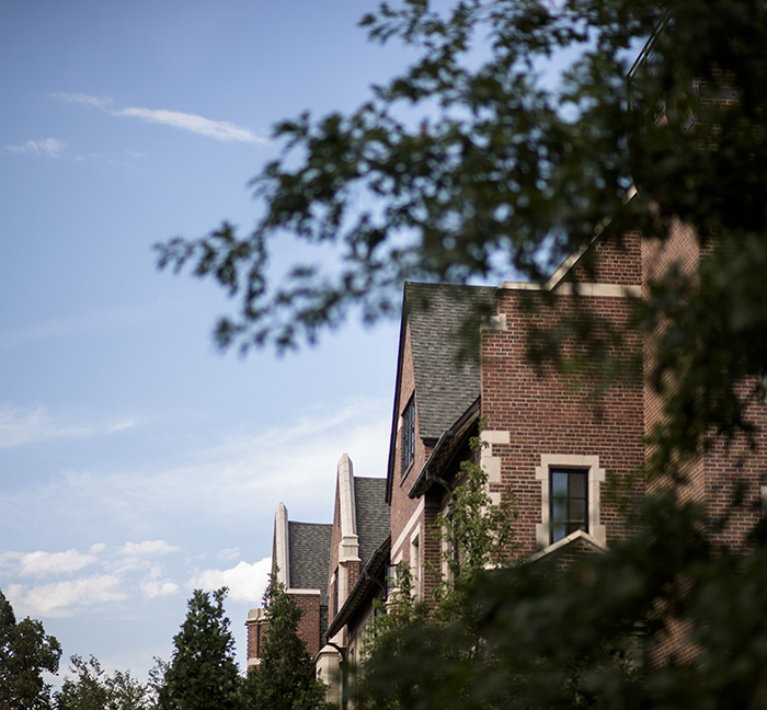 carroll hall exterior and blue sky