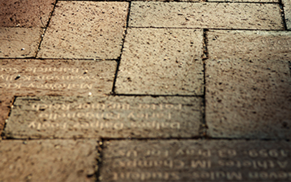 brick walkway in front of chapel