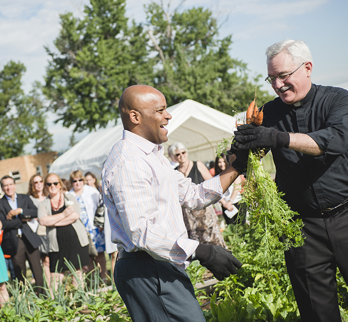 father fitz and mayor hancock gardening