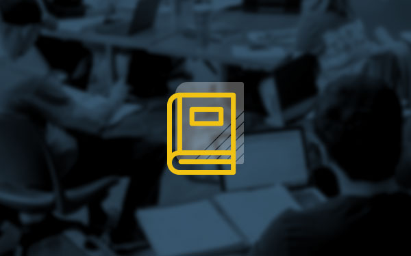 students at computer with book icon on top of image