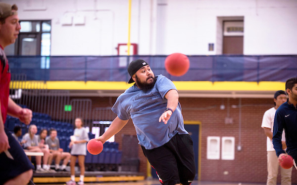 dodgeball players in a gym