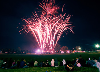 students watching fireworks