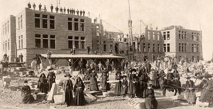 historical loretto heights college image of building being built