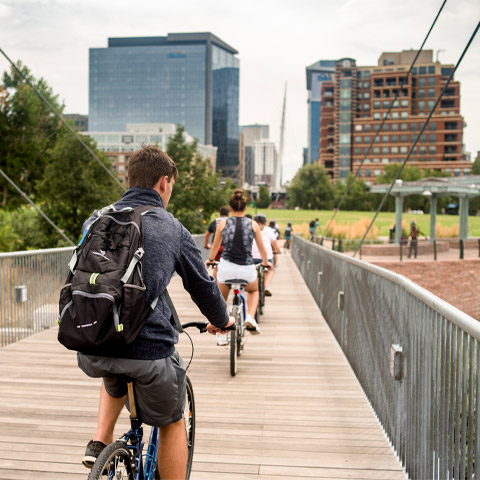 students biking near downtown denver