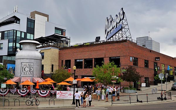 Lower Highlands favorites Linger Restaurant and Little Man Ice Cream nestled between high rise apartments