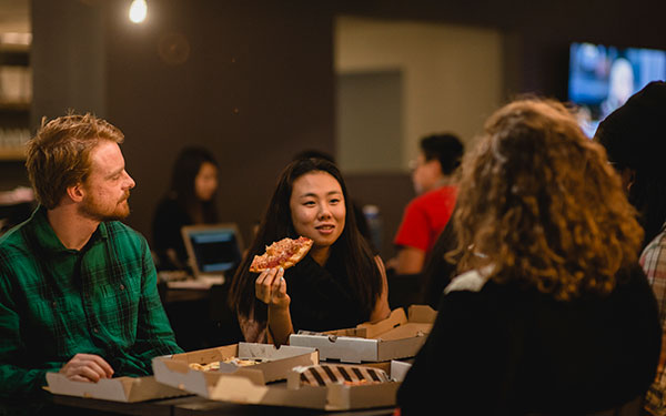students eating at Student Center on campus