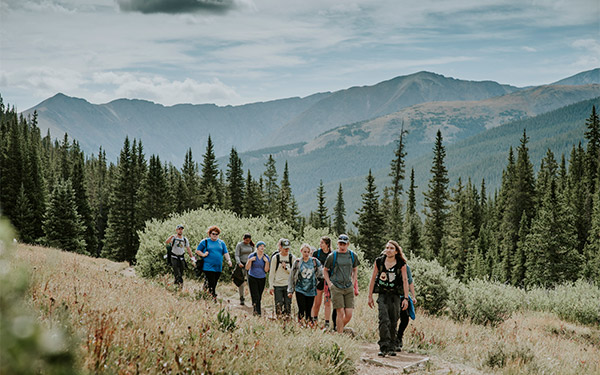 Students hiking in the mountains