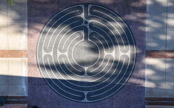 Aerial view of prayer labyrinth in Chapel plaza