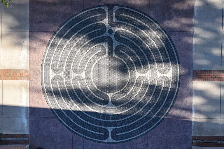 Aerial view of prayer labyrinth in Chapel plaza