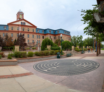 Prayer labyrinth with Main Hall in the background