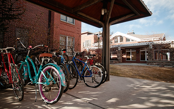 bike rack outside residence village