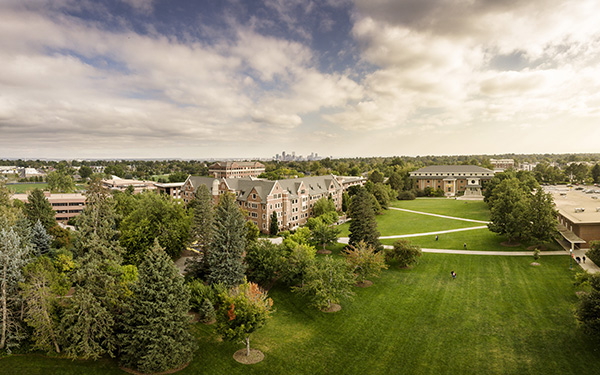 drone shot of Denver campus