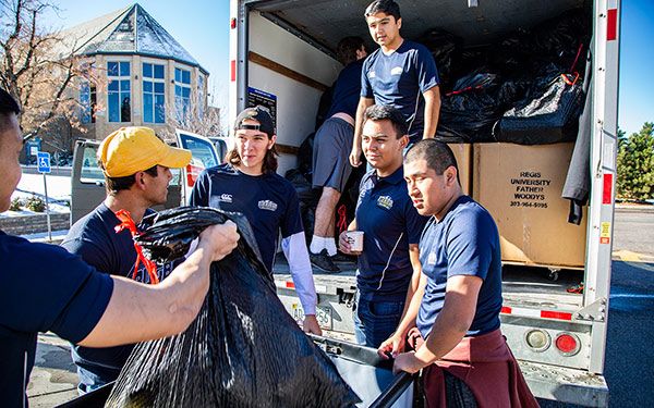 Students helping with service project