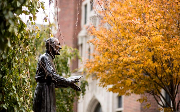 St. Ignatius Loyola campus statue