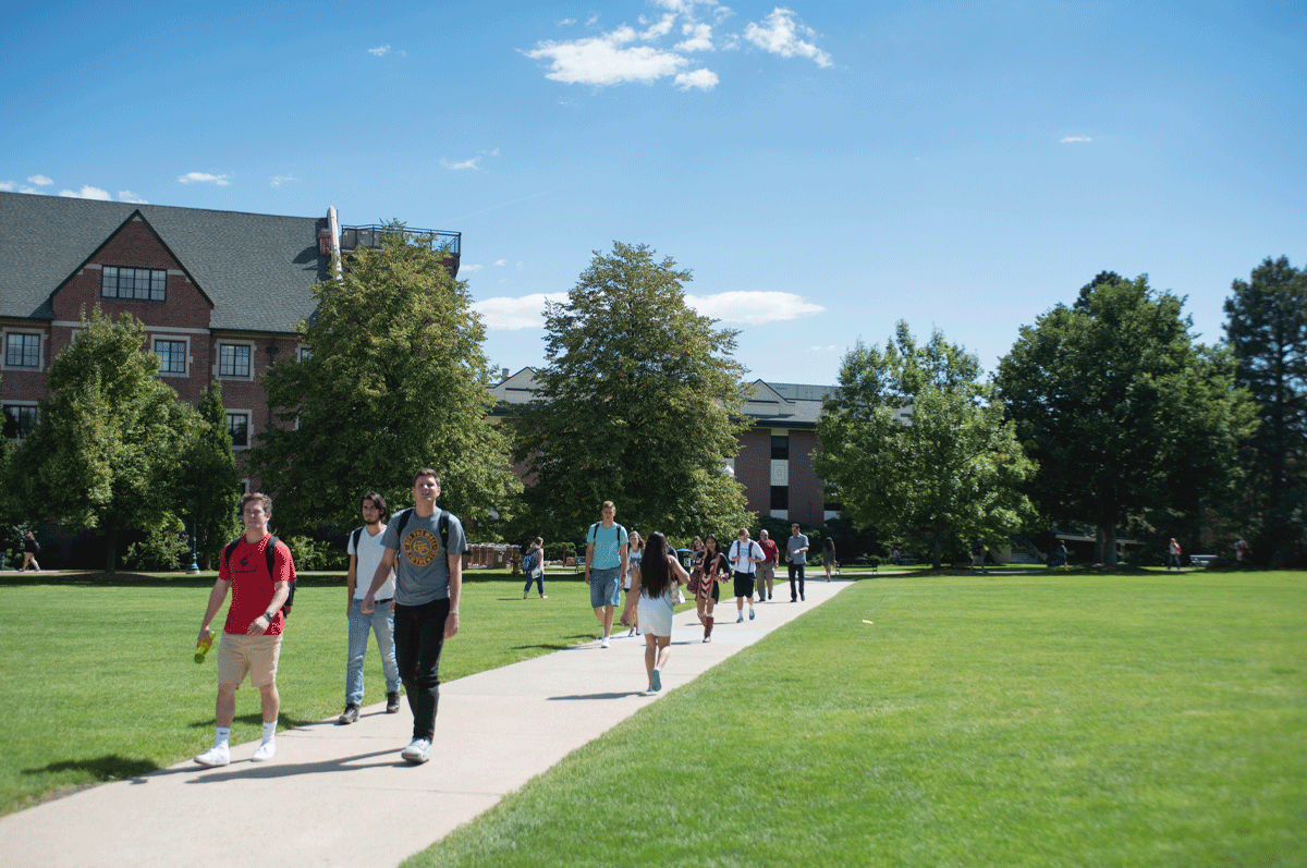 Students walking on the Quad area