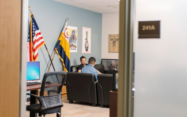 view of veteran resource center through door