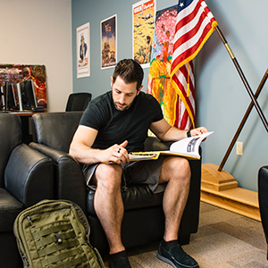 vet student studies in resource center