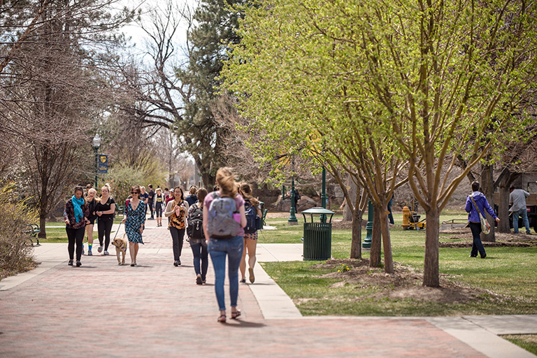 view of students walking on campus