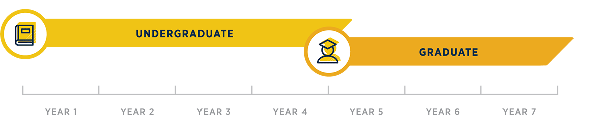 an infographic shows that the traditional degree progression takes four years of undergraduate study, followed by three years of graduate study, for a total of seven years needed to earn a DPT degree