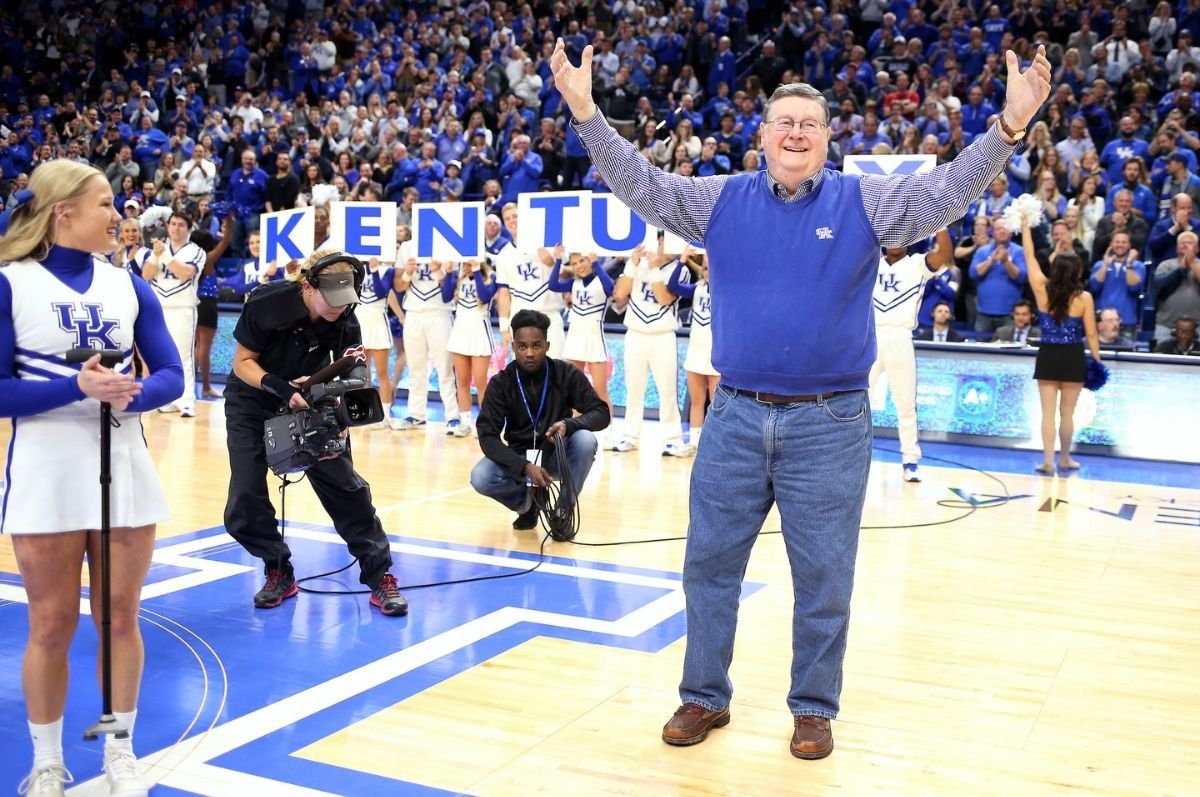 Joe B. Hall stands on the basketball court at University of Kentucky. Photo courtesy of University of Kentucky