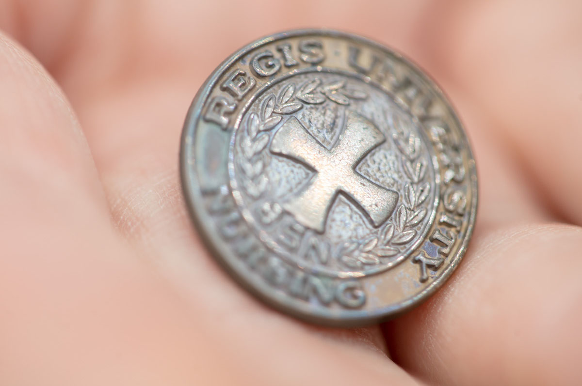 Annica Dino holds the nursing pin that survived the Marshall Fire