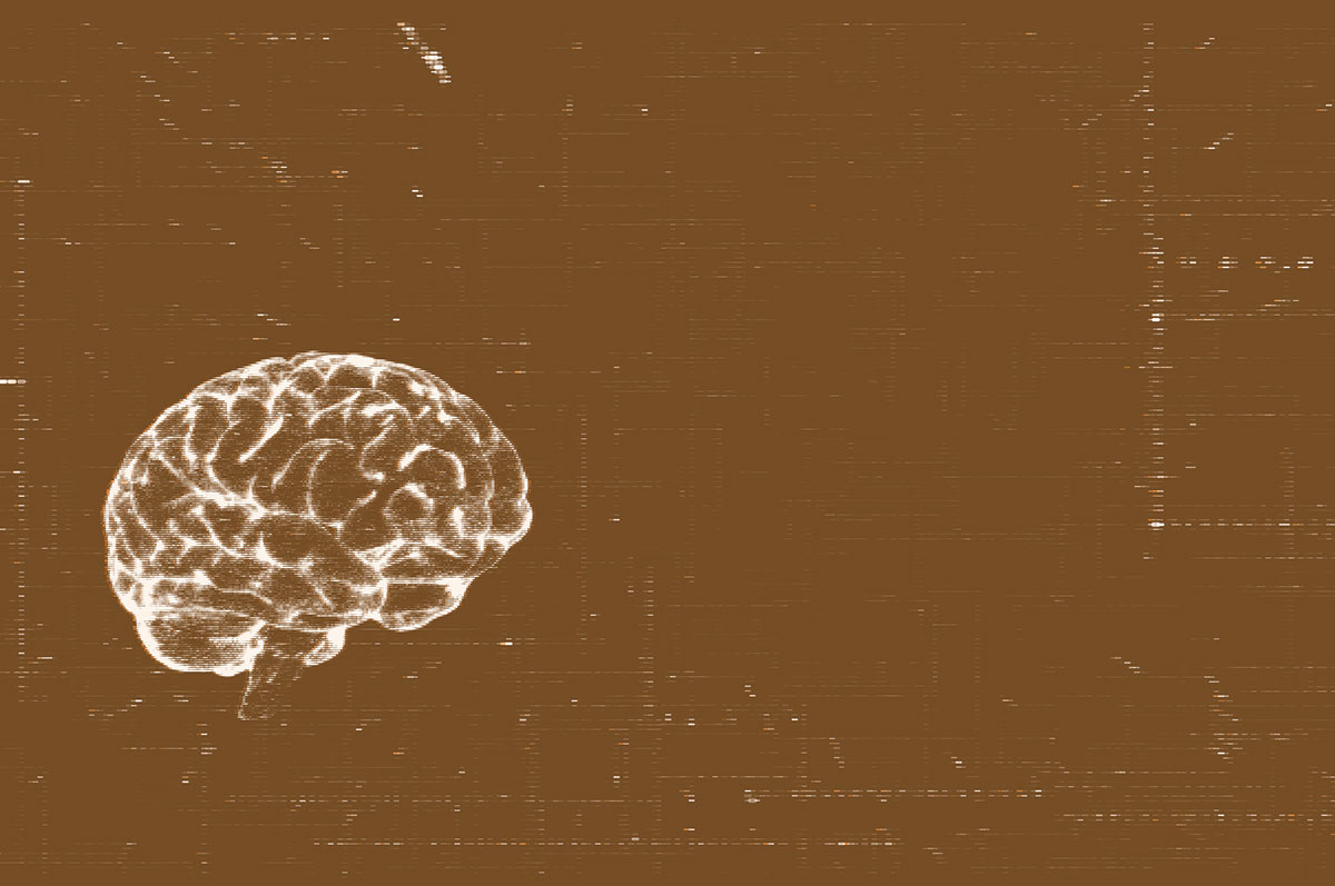 graphic of a brain on a grainy brown field