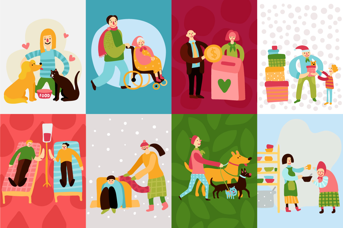 illustration showing different ways people can give and support their community