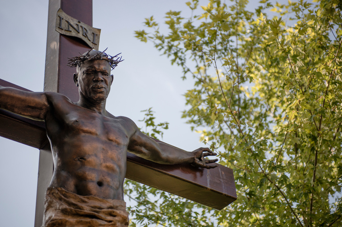 Jan Van Ek-Fedde's Crucifix, located in the meditation garden of the St. John Francis Regis Chapel