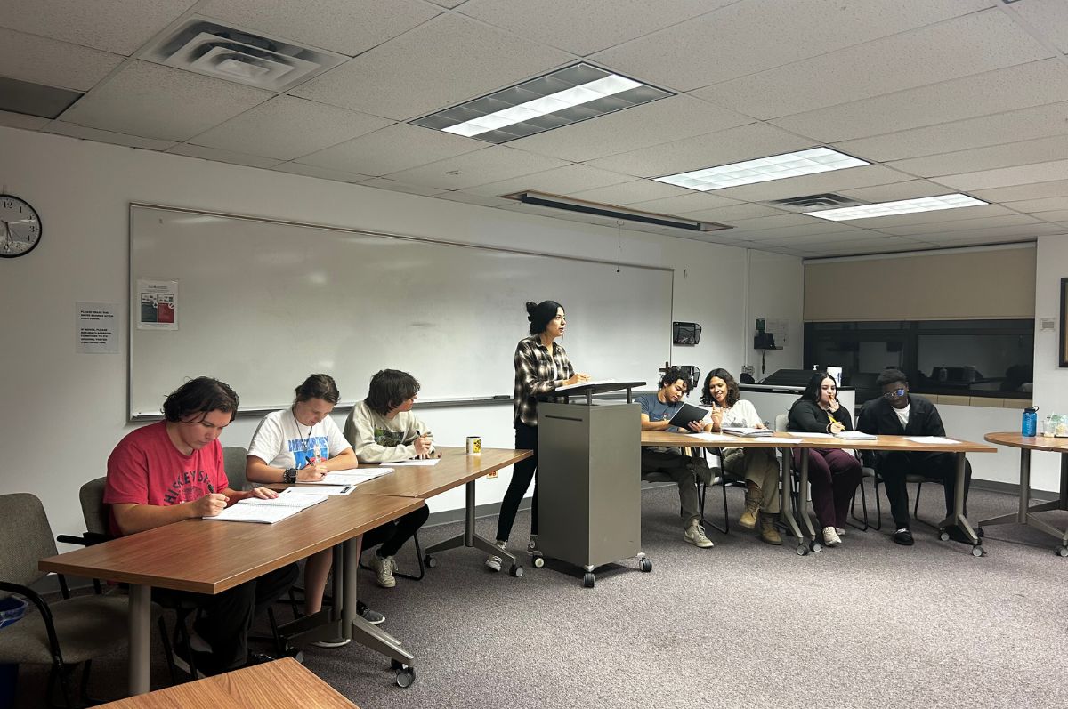 debate team in classroom practicing 