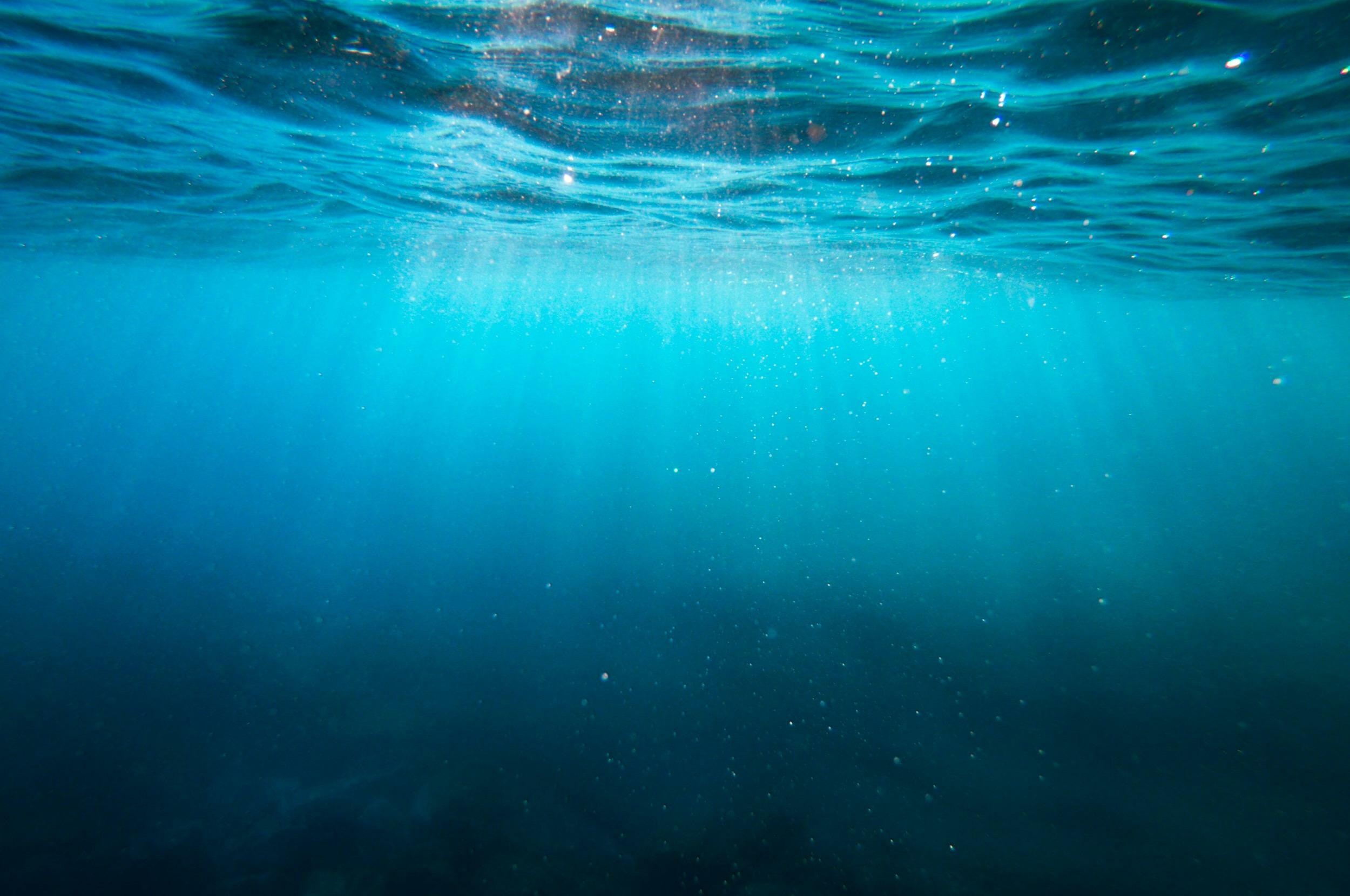 photograph of light coming down through the ocean