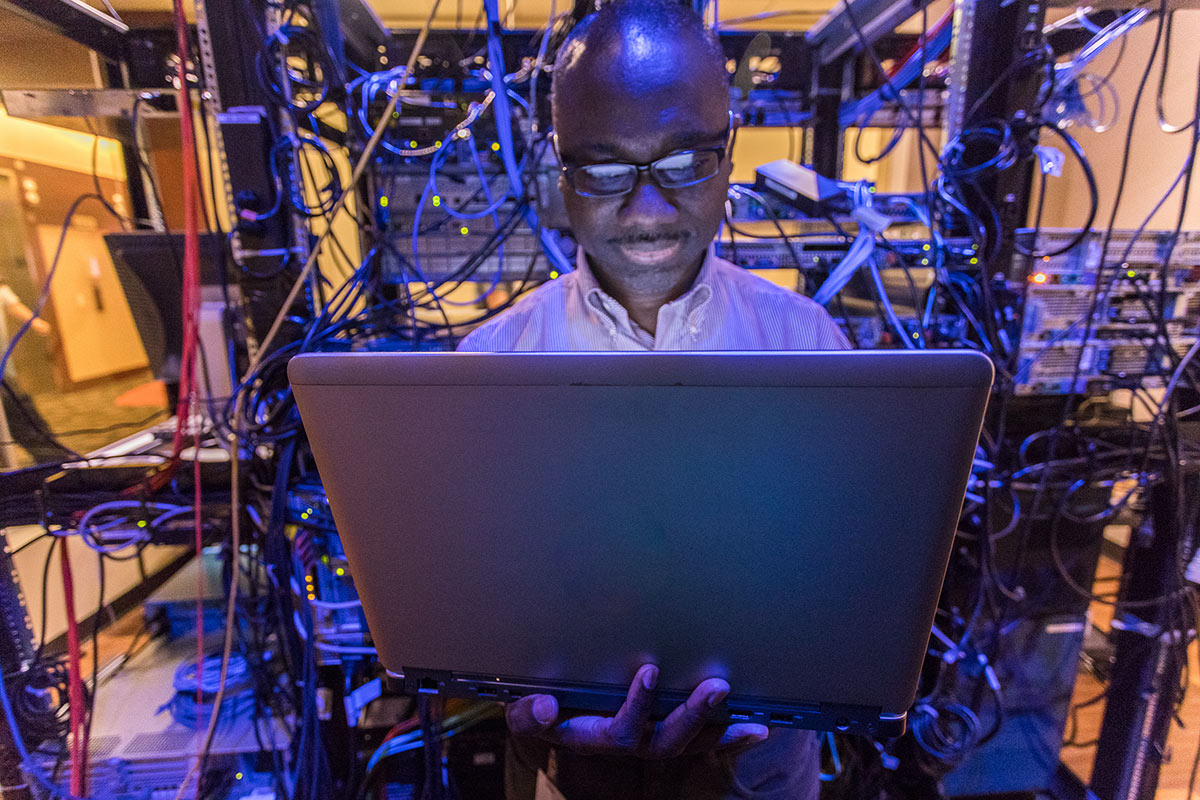 Man working in a data center