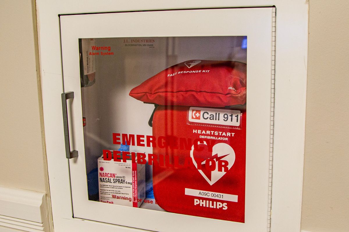 Narcan placed inside an AED station