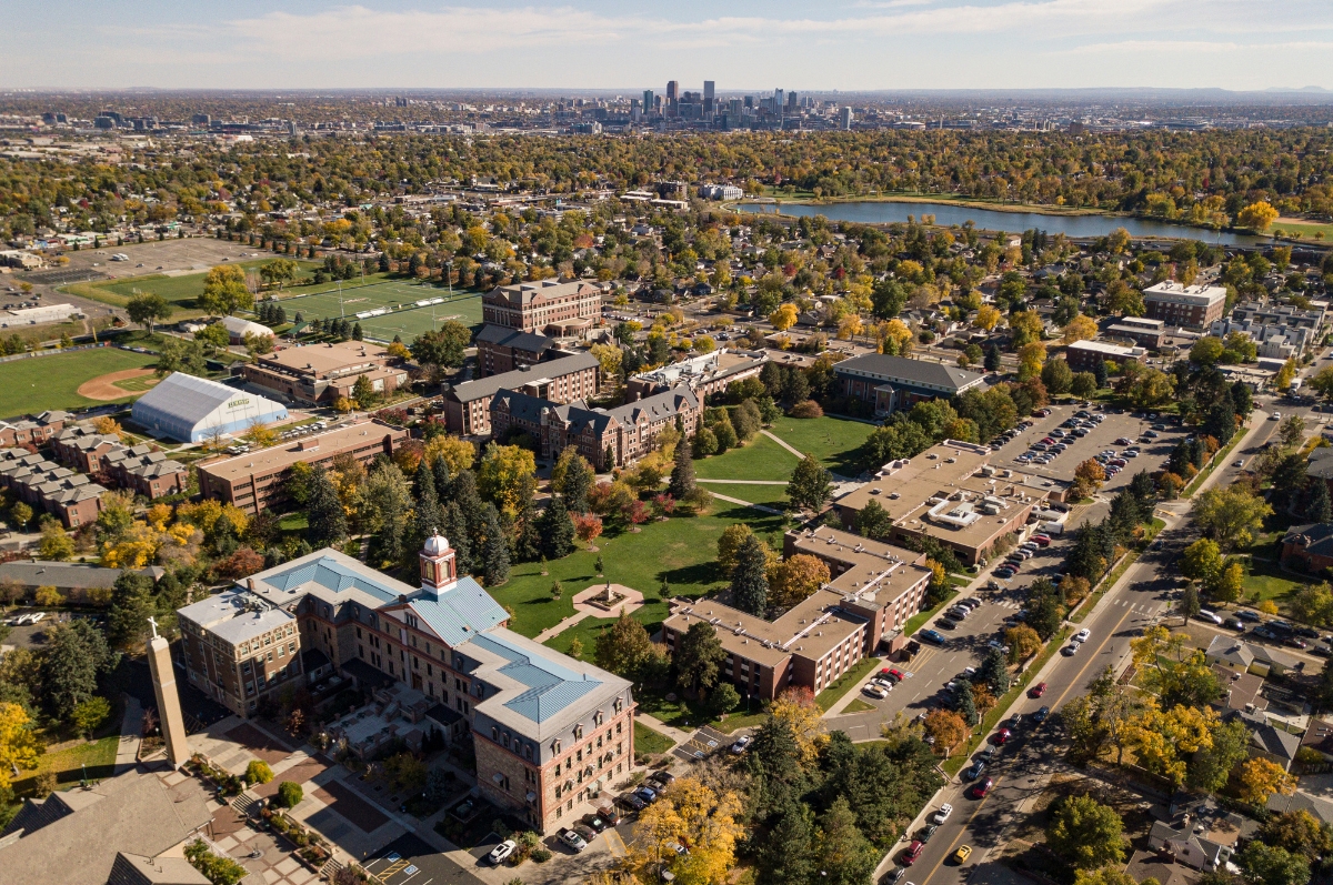 Regis University campus, with the Dener skyline on the horizon