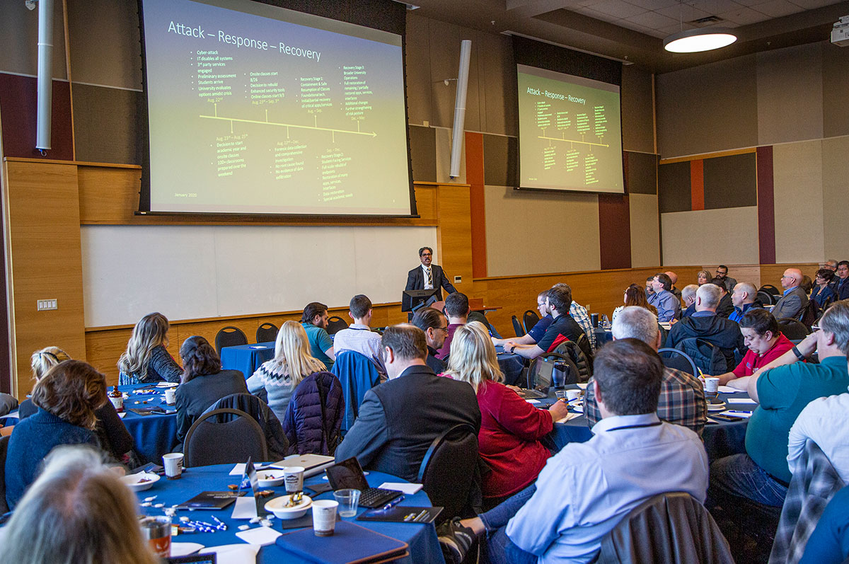 Regis Chief Information Officer Jagan Gudur speaks at the 2020 Regis Cyber Summit.