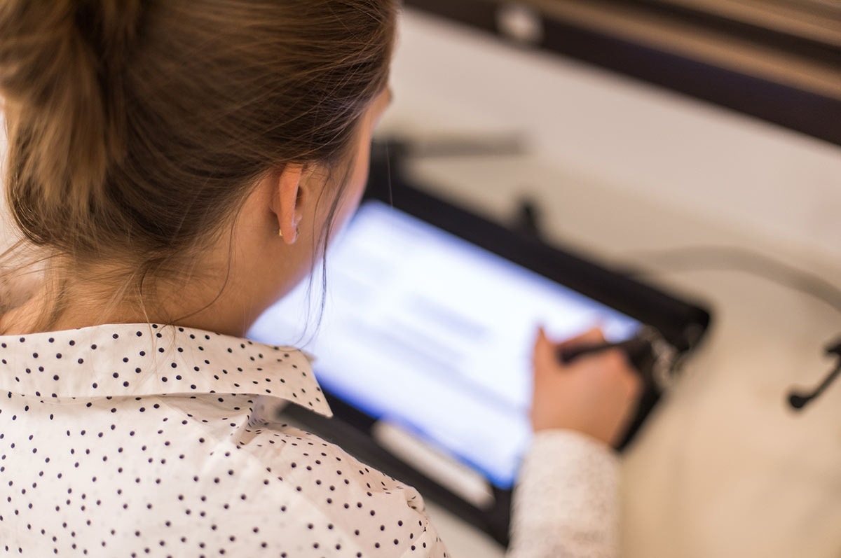 Woman working on a tablet